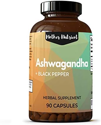 Organic Ashwagandha Herbal Supplement Capsules by Mother Nutrient — Featuring Black Pepper for Better Absorption — Made in The USA, Non-GMO, Gluten Free — 3-Month Supply (90 Capsules)