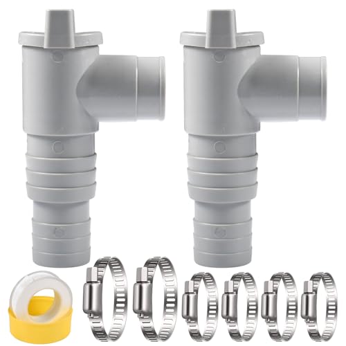 2 x Stop Valve for Swimming Pool, 32 mm Stop Valve, 32 mm Pool Tap with 6 Clamps, Piston Valve Pool Parts, Pool Maintenance Accessories