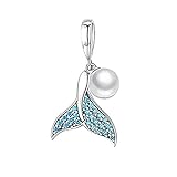 Blue Mermaid Tail & Shell Pearl Charm 925 Sterling Silver Ocean Charm Beads for Bracelet & Necklace (Blue)