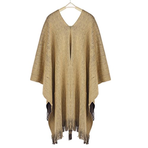 Salute Women Winter Knitted Cashmere Poncho Capes Shawl Cardigans Sweater Coat (Coffee)