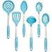 Culinary Couture 6-Piece Stainless Steel & Silicone Kitchen Utensils Set, Silicone Cooking Utensils, Heat Resistant Kitchen Cooking Utensils Set, Includes a Bonus Recipe E-Book, Aqua SKy