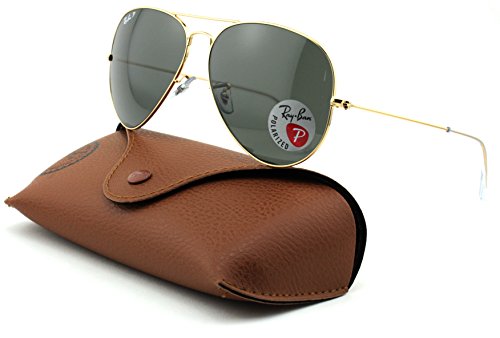 Ray-Ban RB3025 Aviator Large Metal Unisex Polarized Aviator Sunglasses (Gold Frame/Crystal Green Polarized Lens 001/58, 62)