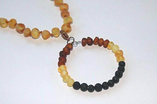 Raw Unpolished Baltic Amber Pendant w/Lava Stone Diffuser - Rainbow