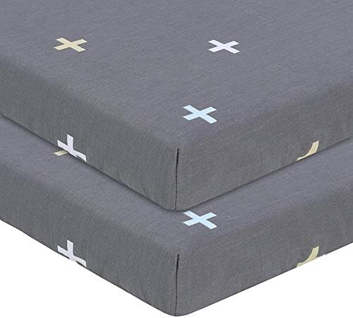 WooyMoo Crib Fitted Sheets,2Pack Super Soft Breathable Crib Cot Sheets Set, 100% Cotton Multi-Color Optional Baby Bedding for Most cot Mattress 70 x 130 x 22cm