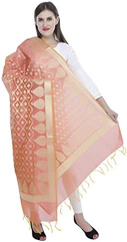 Devam Women's Silk Cotton Banarsi Jacquard Dupatta (KR-2651, Pink, Free Size)