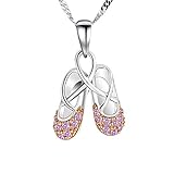GemsChest 925 Sterling Silver Cubic Zirconia Ballet Slippers Shoes Necklace for Teen & Dancer 18''