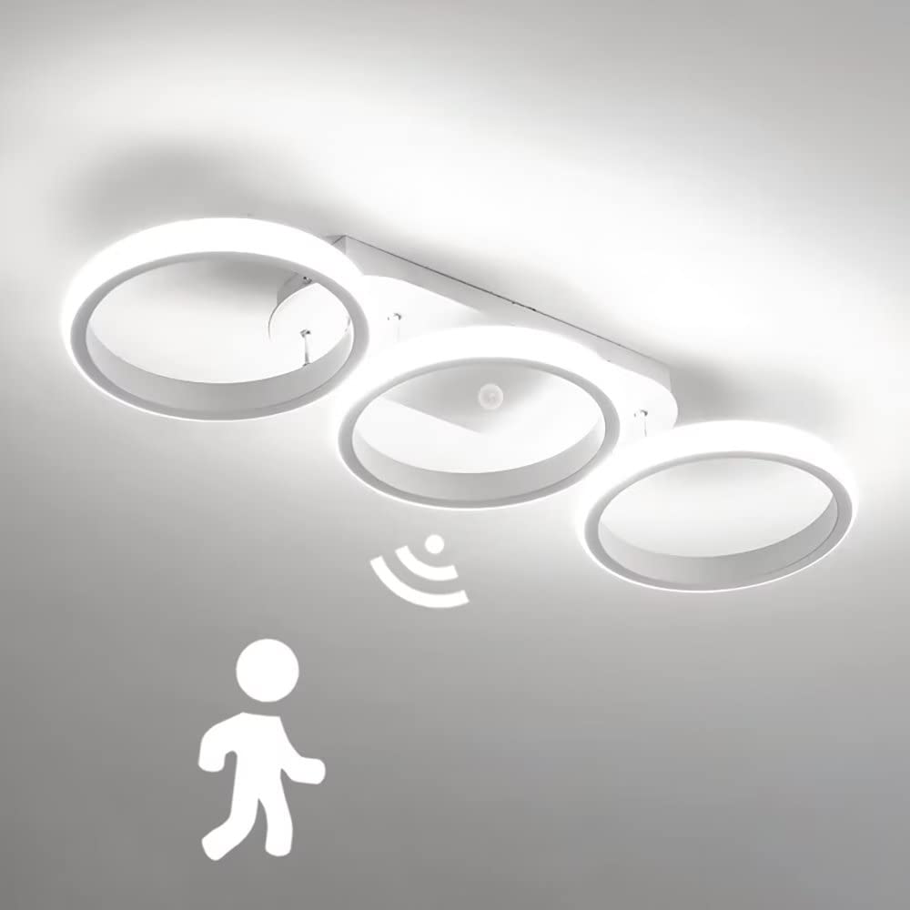 LED Motion Sensor Hallway Ceiling Light 30W Indoor Modern Ring Ceiling Lamp with Daylight Sensor Ceiling Lighting for Hallway Porch Stairway Living Room Garage Bedroom Kitchen Balcony, White (6000K)