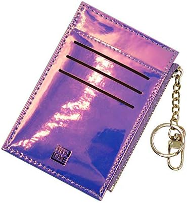 Minimalist Holographic Credit Card Case Holder Slim Front Pocket Wallet Coin Purse with Key Ring for Women Girls