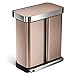 simplehuman 58 Liter / 15.3 Gallon Rectangular Hands-Free Dual Compartment Recycling Kitchen Step, Rose Gold Stainless Steel Trash Can