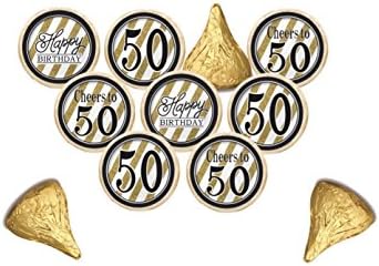 50th Birthday Black White &amp; Gold Birthday Stickers - Hershey's Kisses Stickers - Candy Stickers - Printed &amp; Shipped (210 Stickers)