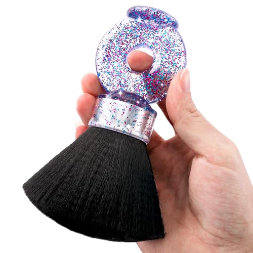 Noverlife Barber Neck Duster Brush, Soft Ring Handle Hair Cutting Brush for Neck, Face & Ears - Black & Bling Blue