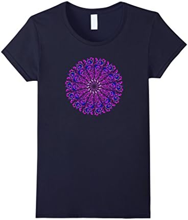 Womens COLORFUL MANDALA Tshirt; Graphic Art Design TEE Large Navy