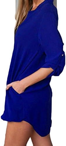Doufine Womens Top Baggy Band Collar Tunic Pure Color Blouse Blue 2XL
