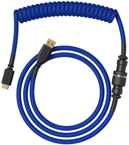 Glorious Gaming Premium Coiled Keyboard Cable - Vergoldetes USB-A (PC) auf USB-C (Tastatur), Schutz vor Kabelsalat, doppelt geflochtene Ummantelung, 5-poliger Aviator-Stecker - Cobalt Blue