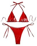Falainetee Women's Metallic Shiny Bathing Suit High