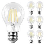 Ascher E26 LED Classic Light Bulbs / 6W, Equivalent 60W , 800lm / Daylight White 5000K / Filament Clear Glass / Non Dimmable / Pack of 6