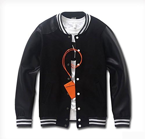 Mens Premium Half moon Leather Baseball Jacket Jumper Blouson (Small, Black)