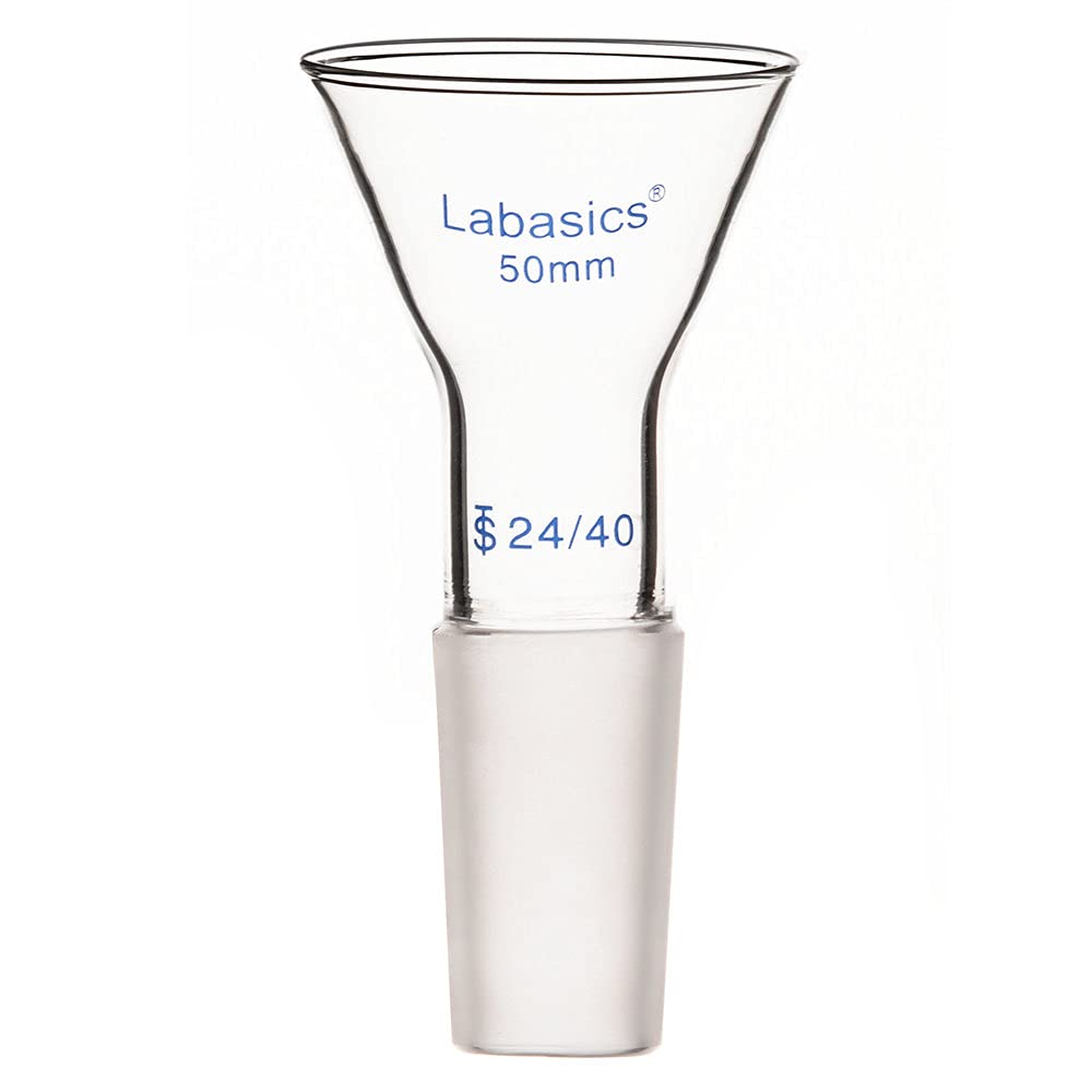 Labasics Glass Short Stem Powder Funnel with 50 mm Top Outer Dimension and 24/40 Inner Joint Filter Funnel Glass Funnel (OD 50mm)