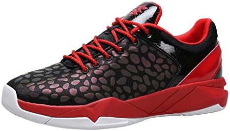 BAGE Men's Reflective Snake Print Change Color with Night Luminous Slip-Resistant Basketball Shoes-Black &amp; Red-42