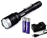 Canwelum Super-bright CREE T6 LED Strobe Tactical Flashlight, 1,200lm LED Flash Light with Clip, LED Torch Light with Stainless Steel Attack Head (A Complete Set with Battery and Charger: Bigger Battery Power Capacity & with Protective Board)