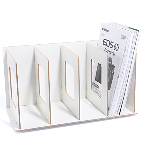 Fcoson Wooden Tabletop Organizer CD DVD Storage Shelves Book Display Shelf Stand Wood Book Rack White