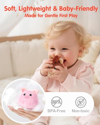 hahaland Montessori Baby Toys 6-12 Months - Surprise Barn with Stuffed Farm Animals Toys for Babies with Rattle & Mirror, Sensory Toys for Babies Boy Girl, Travel Toys for Toddlers 1-3
