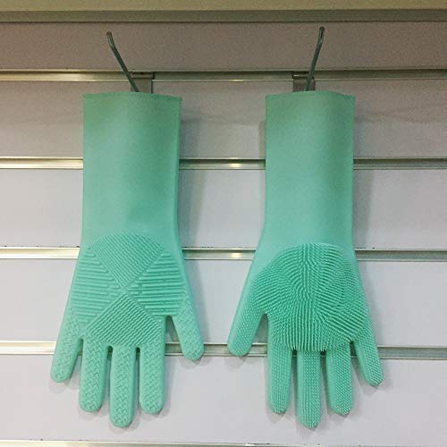 Silicone Scrubbing Dishwashing Magic Gloves- Non-Slip Kitchen Cleaning Silicon Reusable Sponge Gloves with Rubber Scrubber,Work Great for Washing Dish,Car,Bathing Pet(Upgrade Version)