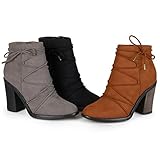 Brinley Co. Womens High Heeled Round Toe Chunky Heel Booties