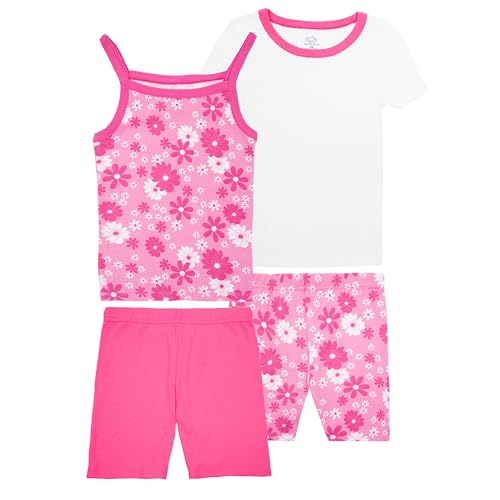 Fruit of the Loom Girl's Energize Snug Fit 4-piece Pajama Sleep Set, White/Rose…