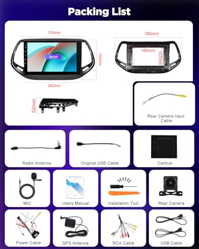 NHOPEEW 8 Core 6+128G Android Car Radio for Jeep Compass 2017-2019 with Wireless Carplay and Android Auto DSP Wifi GPS Steering Wheel Controls 360 Panoramic View