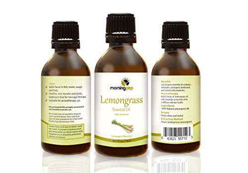 Lemongrass Oil 4 OZ by Morning Pep Large Bottle Pure and Natural Therapeutic Grade, Undiluted Unfiltered and with no fillers, Premium Quality Aromatherapy Lemongrass Essential Oil (118 ML)