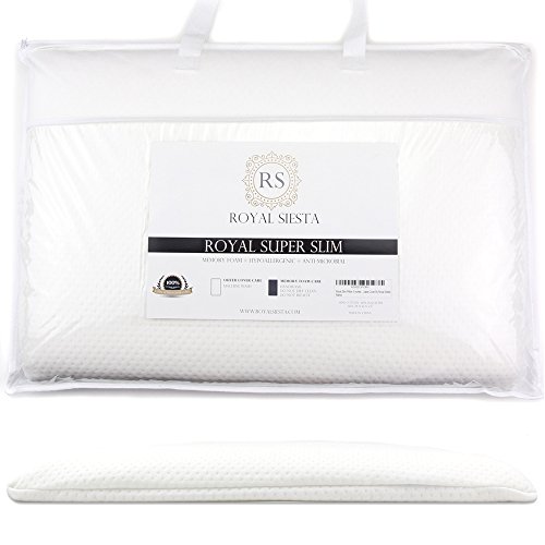 Royal Siesta Super Slim Thin Memory Foam Pillow, Cotton & Polyester Cover, 2.5