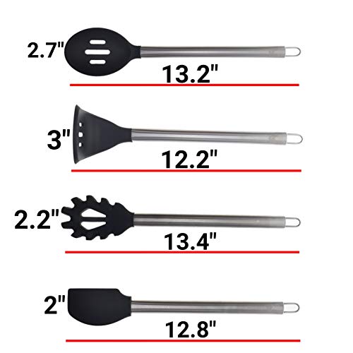 12 Piece Silicone and Stainless Steel Kitchen Cooking & Serving Utensil Set, Includes Solid Spoon, Slotted Turner, Slotted Spoon, Ladle, Skimmer, Tongs, Pasta Server, Potato Masher & Whisk - Thumbnail 7