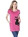 Allegra K Women's Round Neck Short Sleeve Cat Prints Loose Tunic Top S Fuchsia