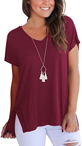 FAVALIVE Women T Shirt Short Sleeve V Neck Shirts Casual Summer Tee Tops Plus Size Wind Red 2XL