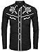 COOFANDY Men's Long Sleeve Western Cowboy Shirts Embroidery Casual Button Down Shirt, Black, Large