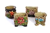 MZ Gardens Decorative Ceramic Succulent /Flower Pots Planters Containers 4 in 1 Set with BONUS Gift