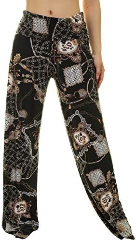 Uptown Apparel Womens Fold Over Waist Wide Leg Palazzo Pants, Good for Tall Curvy Women-Ships from USA(CA, Los Angeles)