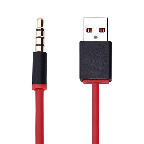 USB Charger Data SYNC Cable 3ft, AUX Audio Plug 3.5mm Jack to USB 2.0 Male Adapter for iPod Shuffle Beats by Dr.Dre Studio 2.0 Wireless Headphones(Red Black)
