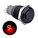 Ulincos Latching Push Button Switch U16C2 1NO1NC SPDT ON/OFF Black Metal Shell with Red LED Ring, no Pigtails, Suitable for 16mm Mounting Hole