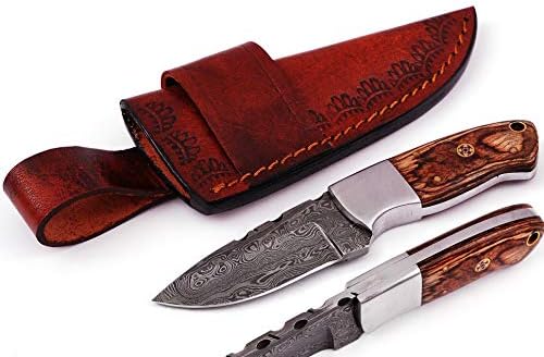 01 Bandle Custom Handmade Hunting Knife Camp Knife Damascus Steel Skinning Knife EDC 6.2'' Overall Pakka Wood with Custom Sheathe