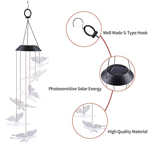 image for ecoeco Solar Wind Chime Color Changing Solar Mobile Transparent Butter