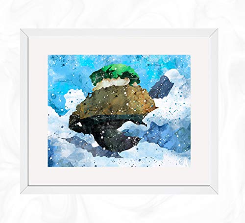 Laputa Floating Island Prints, Castle in the Sky Watercolor, Nursery Wall Poster, Holiday Gift, Kids and Children Artworks, Digital Illustration Art