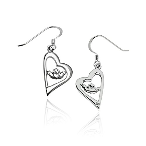 River Island Jewelry â€“ Sterling Silver Claddagh Earrings for women, Heart Earrings Dangle