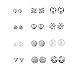 Zealmer Ear Studs for Women Silver with Pearl Crystal Shape Round Heart Triangle Ball Love Knot 12 Pairs