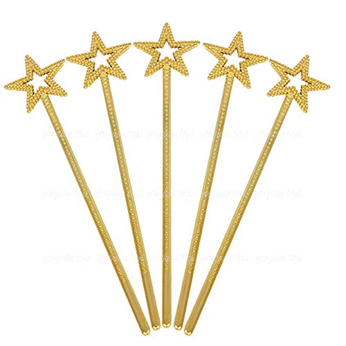 Tvoip 5PCS Girls Costume Props Star Magic Wand Angel Fairy Wands Sticks Birthday Party Wedding Halloween Cosplay Christmas 13 Inches (Gold)
