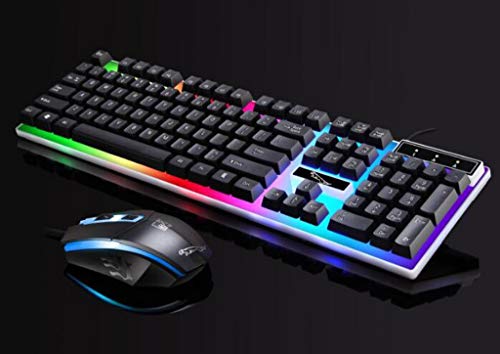 COM1950s 104 Keys Gaming Keyboard 1 Set Anti-Splash Wired Mult Punk Gaming Keyboard Mouse Office for PC Computer (Light Black) - Thumbnail 5
