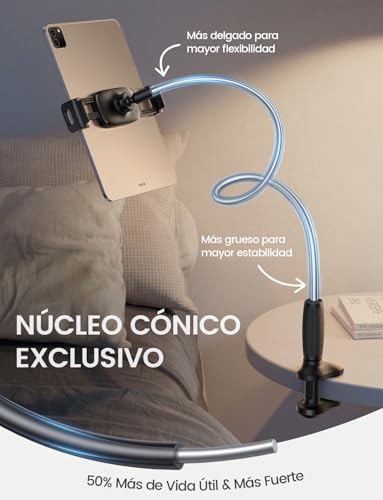 Lamicall Soporte para Tablet Gooseneck - [Brazo Flexible Cónico Exclusivo] Base para Tablet iPad con Cuello de Cisne para Cama Escritorio, Compatible con 4.7–13": iPad, Kindle, Switch, Galaxy, Celular