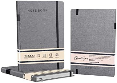 Amsburg Premium PU Leather Journal Notebook Diary with Elastic Black Strip Band and Pen Holder (Grey)