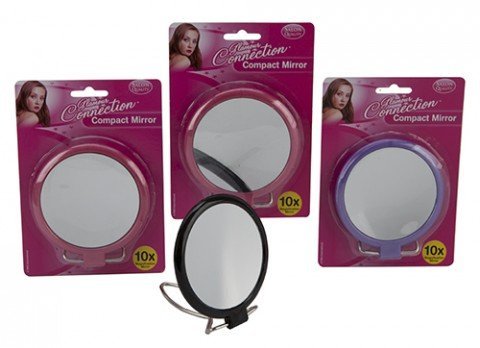 PMS ASST COL 2 SIDED 10X MAGNIFYIN 4" DIA COMPACT MIRROR ON